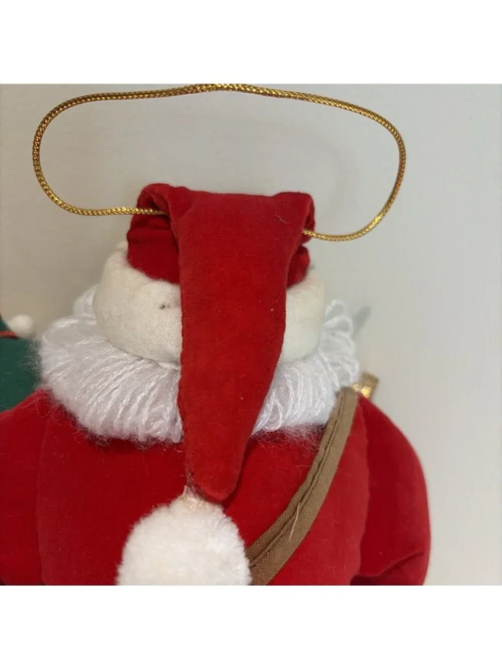 International Christmas Santa Claus Figure Holding Toys Painted Face Hanging 90s